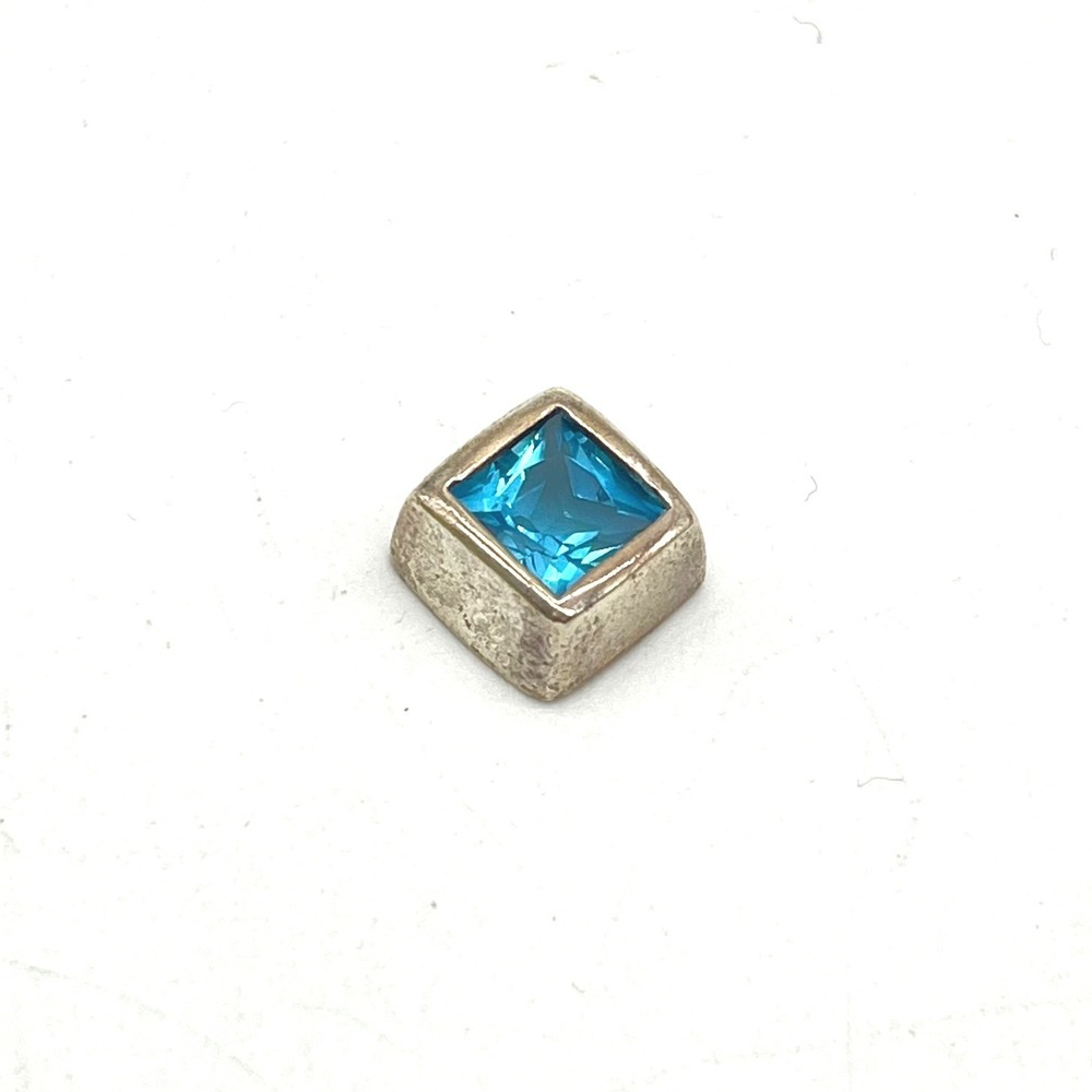 Sterling Silver Square Blue Topaz Slide Pendant Minimalist‎ Geometric Charm